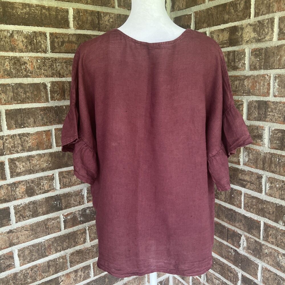 Elena Baldi Burgundy Linen Blouse Top Italy Made Size Large Boxy Relaxed Fit - Picture 5 of 12